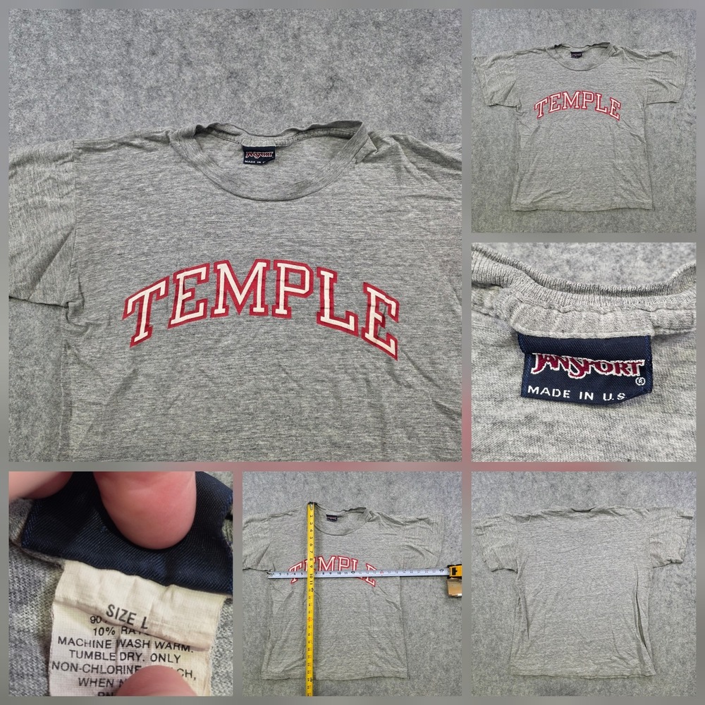 Vintage JanSport Temple University T Shirt Mens Large Gray College USA 90s
